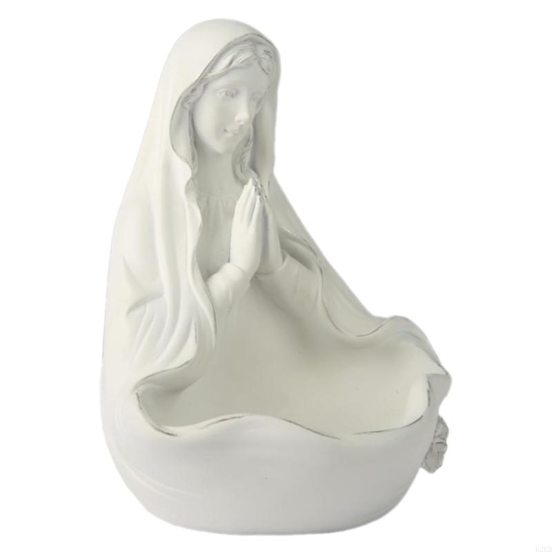 62KD Christian Faith Centerpieces Woman Resins Sculpture Figurine with Bowl Religious Lady Statue Ornament for Home Decors
