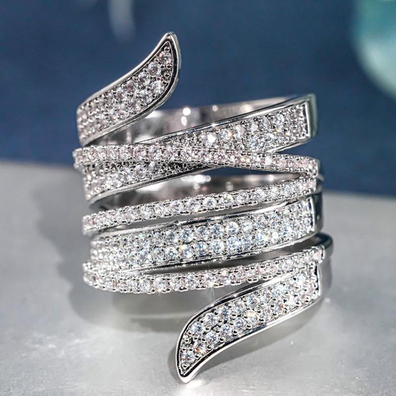 Luxury Sparking Cubic Zirconia Rings for Lady Delicate Wide Finger Accessories Charming Attractive Wedding Band Jewelry