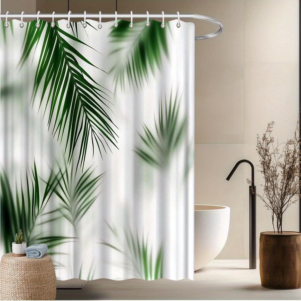 

Tropical Palm Leaf Shower Curtain – Lush Green Foliage on White Background, 70.8x70.8in, Fade-Resistant, Includes Hooks 90x180cm35x71in