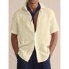 Mens Casual Solid Color Linen Short Sleeve Button Up Shirt