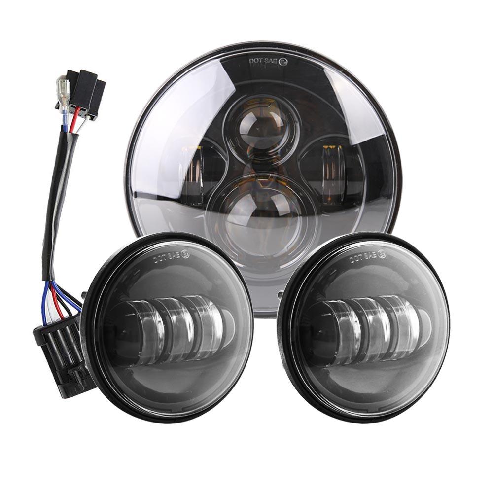 For Harley Motorcycle Light Davidson Electra Glide Softail Fat Boy Touring 7 Inch Motor  LED Headlight with 4.5 Inch Fog Lamps