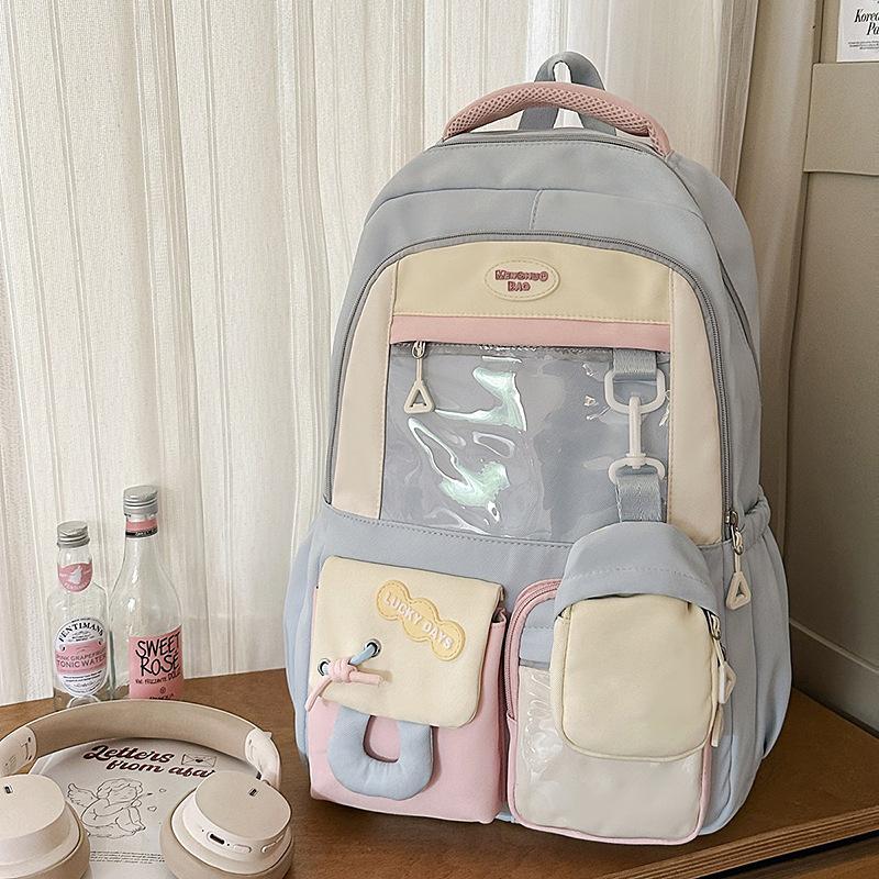 New Japanese ins fresh and sweet contrasting colors splicing bar pain bag girl junior high school students large-capacity backpack