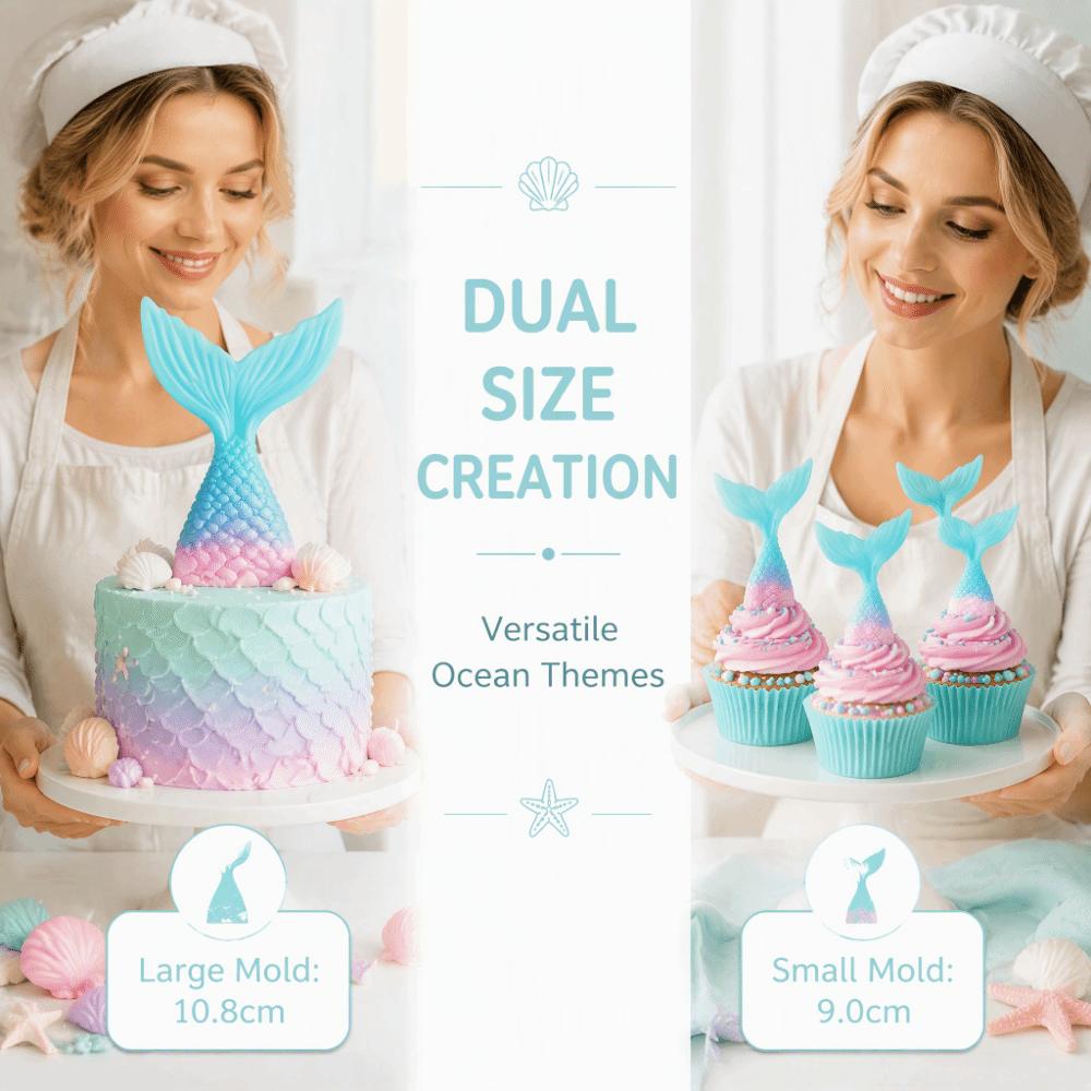 2PCS Easy Cleaning Mermaid Tail Mold Nonstick Marine Cake Decorating Mold  Edging Fondant Decoration