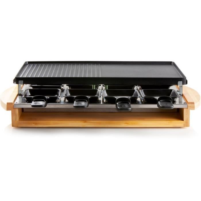 DOMO DO9246G - Appareil à raclette-grill Bamboo - 1200W - 3 niveaux - 8 personnes - Résistance acier inoxydable
