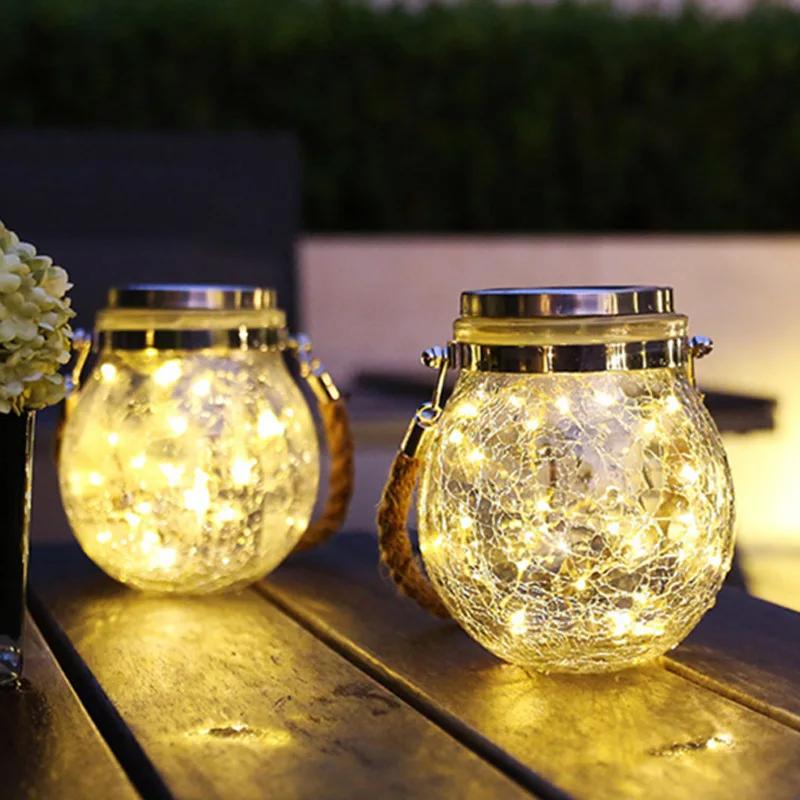Outdoor Solar Cracked Mason Glass Wishing Light Landscape Garden Night Light Waterproof  Christmas Villa Decoration Lantern