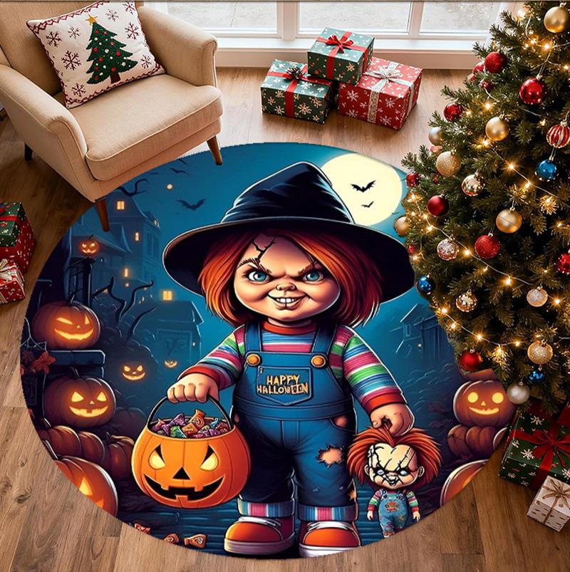 Bride of Chucky Pattern Round Rug, Indoor/Outdoor Mat, for Picnic, Gameroom, Bedroom, Office, Living Room, Home Decor Carpet, Birthday Gift