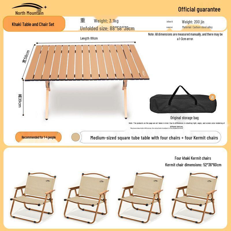 Reinforced Outdoor Folding Table and Chair Set with Roll-up Table