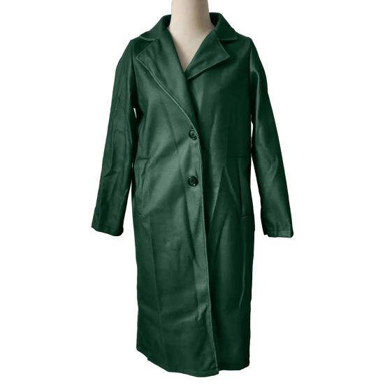 Women Autumn Winter Long Woolen Coat Lapel Long Sleeve Solid Color Printing