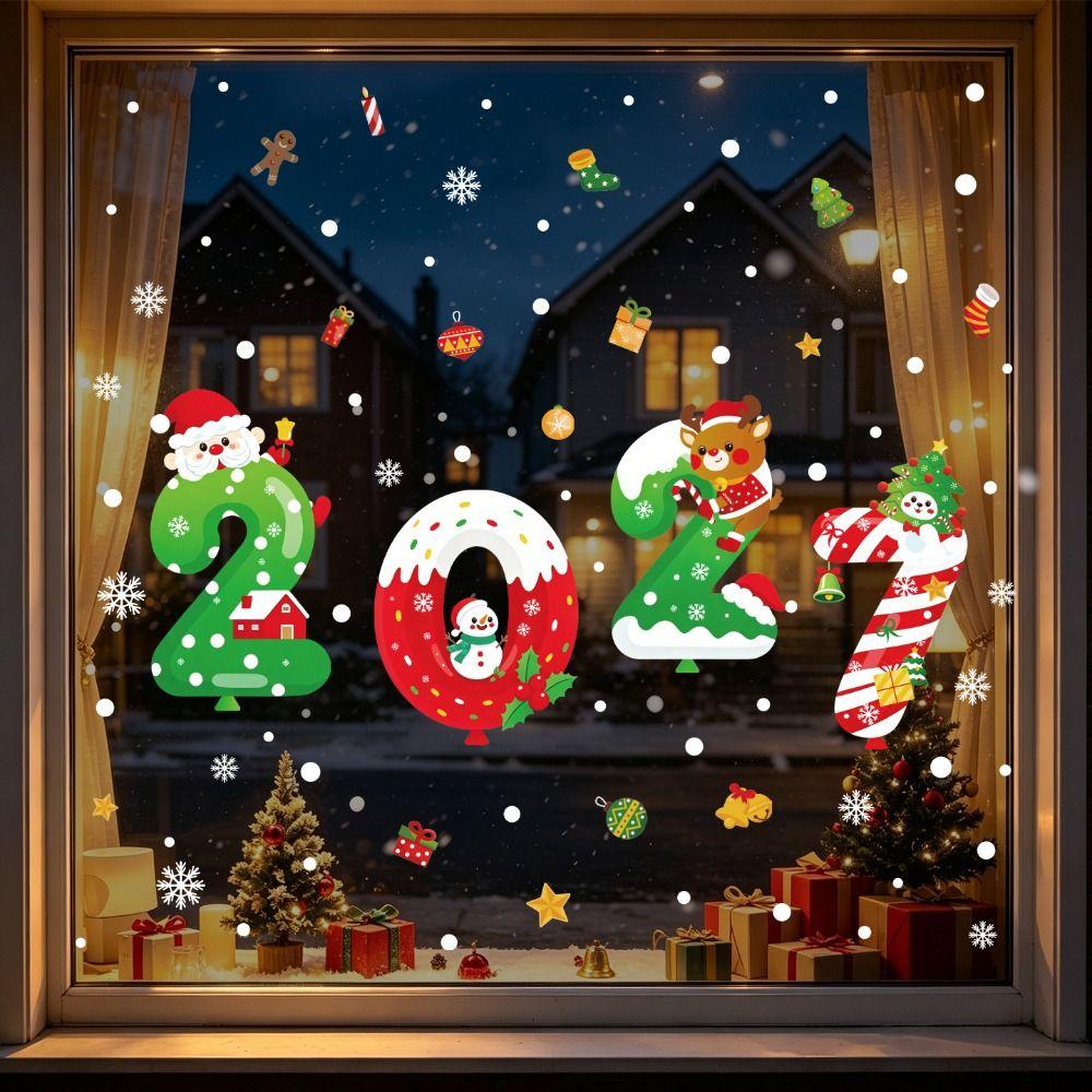 PVC Christmas Window Sticker Static Cling New Year Window Decor New Car Window Decal  Restaurant
