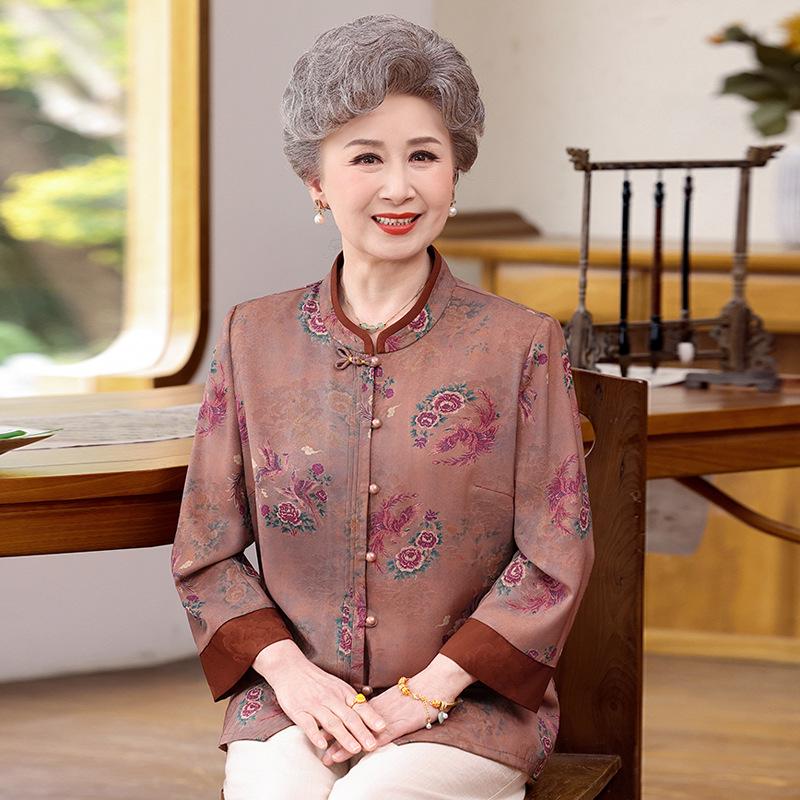 

Retro Tang Suit for Middle-Aged and Elderly Women – Three-Quarter Sleeve Summer Shirt for Grandmothers 70-80 Years Old 5XL [145-160 lbs]