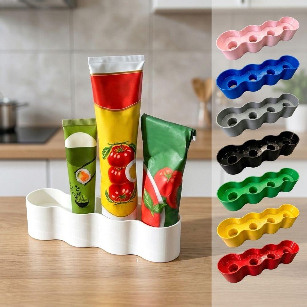 3D Printing Condiment Tube Rack Wave Shaped Ketchup Tube Fixing Shelves Refrigerator Storage
