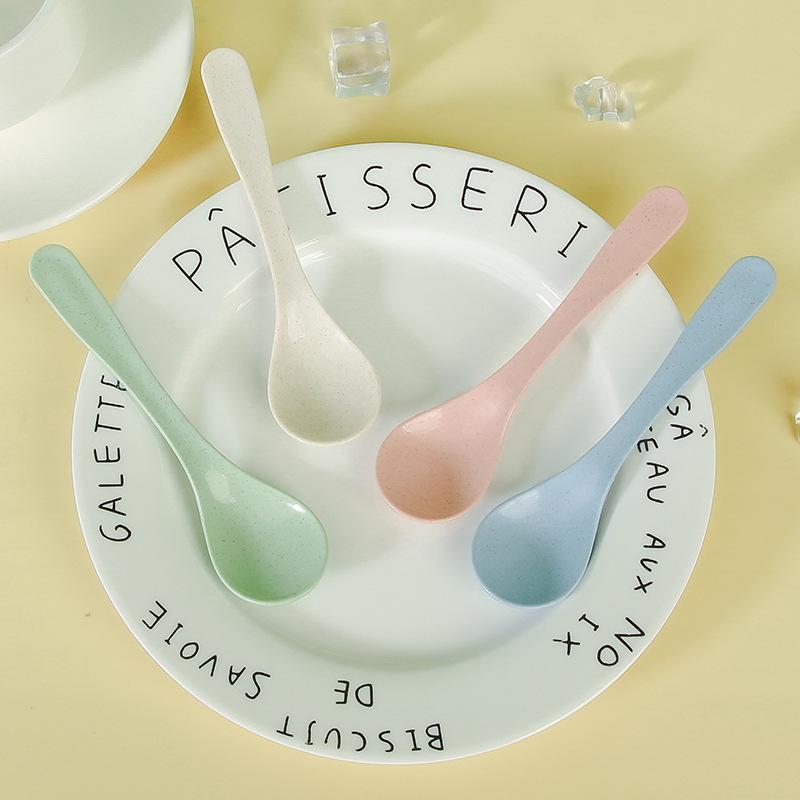 Wheat Straw Household Children's Long-handled Soup Spoons, Solid-color Spoons, Ice Cream Spoons, Mixing Spoons, and Eating Spoons