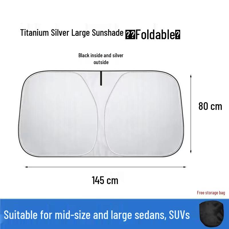 Titanium Silver Car Sunshade Umbrella - Front Windshield and Window Heat Insulation Blocker