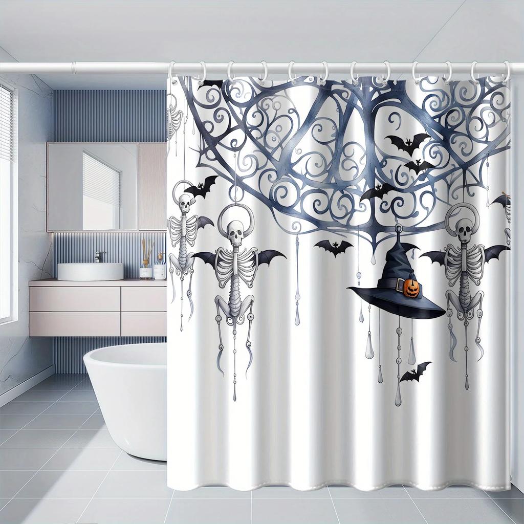 Halloween Skull Magic Hat Shower Curtain Printed Polyester Hook Waterproof Bathroom Decoration Holiday Home Gift for Bathroom