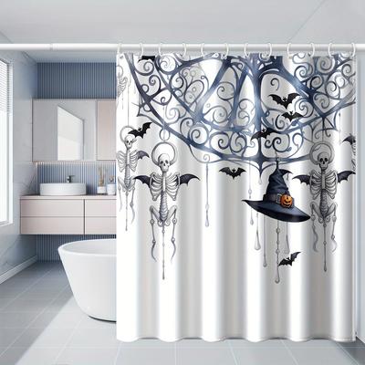 Halloween Totenkopf Magierhut Duschvorhang Bedrucktes Polyester Haken Wasserdicht Badezimmer Dekoration Feiertag Zuhause Geschenk für Badezimmer