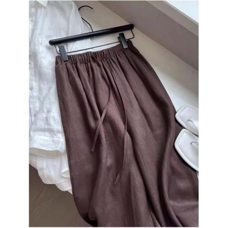 Damen Sommer Lockere Dünne Freizeithose Einfarbig Hohe Taille Weites Bein Hose