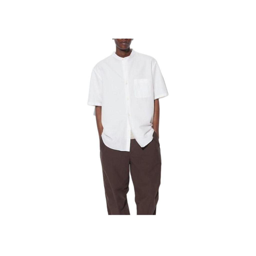 UNIQLO Cotton Linen Series Solid Color Loose Pocket Casual Short Sleeve Shirt Unisex shirts White 464939-00