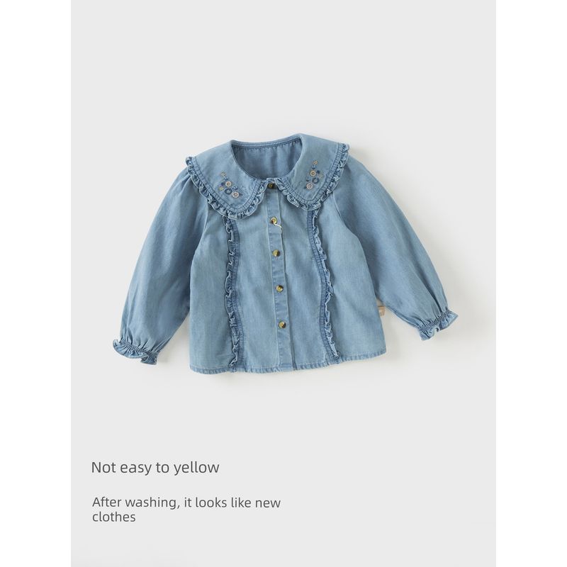David Bella Girls' Pure Cotton Shirt 2026 New Spring Collection Children's Denim Top Stylish Baby Shirt Children's Clothing