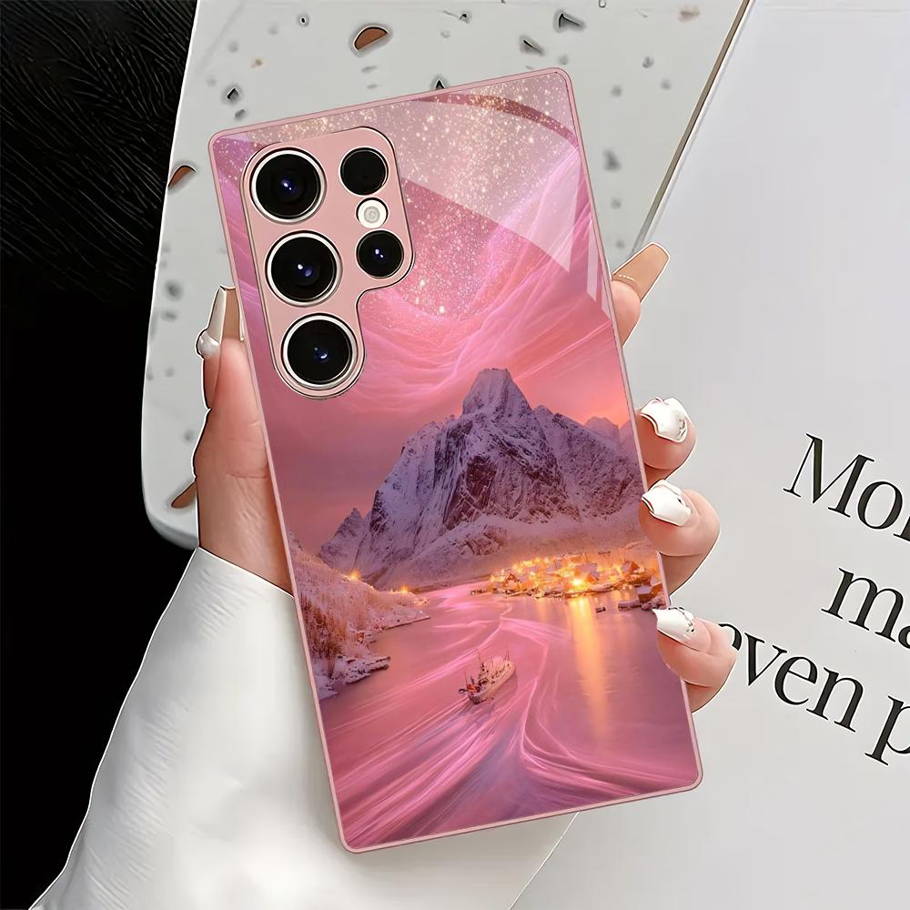 Pink series design glass phone case suitable for Samsung Galaxy S26 S25 S24 S23 S22 S20 FE/Ultra/Plus shockproof back cover