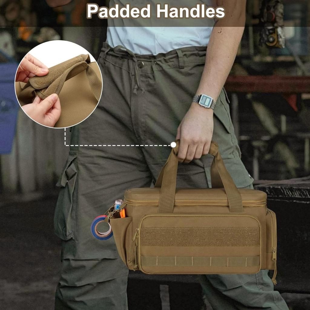 14" Heavy Duty Tactical Tool Bag, Durable Portable Work Organizer Non-Slip Base, Multi Purpose Storage for Handyman Carpenter