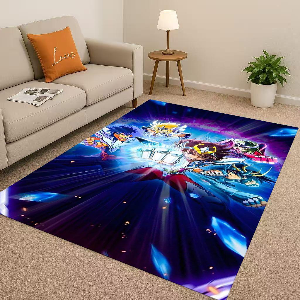 Retro Saint Seiya Shiryu Athena Cartoon Living Room Non Slip Area Rug Carpet for Bedroom Sofa,Easy Clean Home Decor Doormat Kids