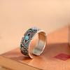 Adjustable Open Ring With Enamel Butterfly Natural Turquoise Stone Vintage Bohemian Style Copper Jewelry Women Men