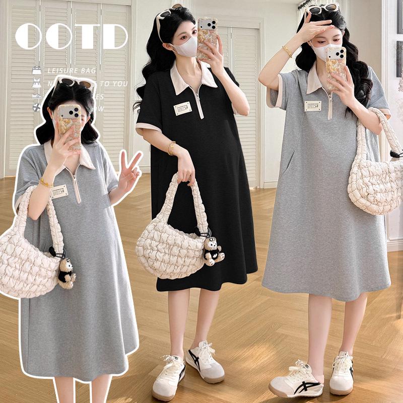 2026 Summer Korean Style Plus Size Casual Maternity Dress - Loose Belly Cover Skirt L серый