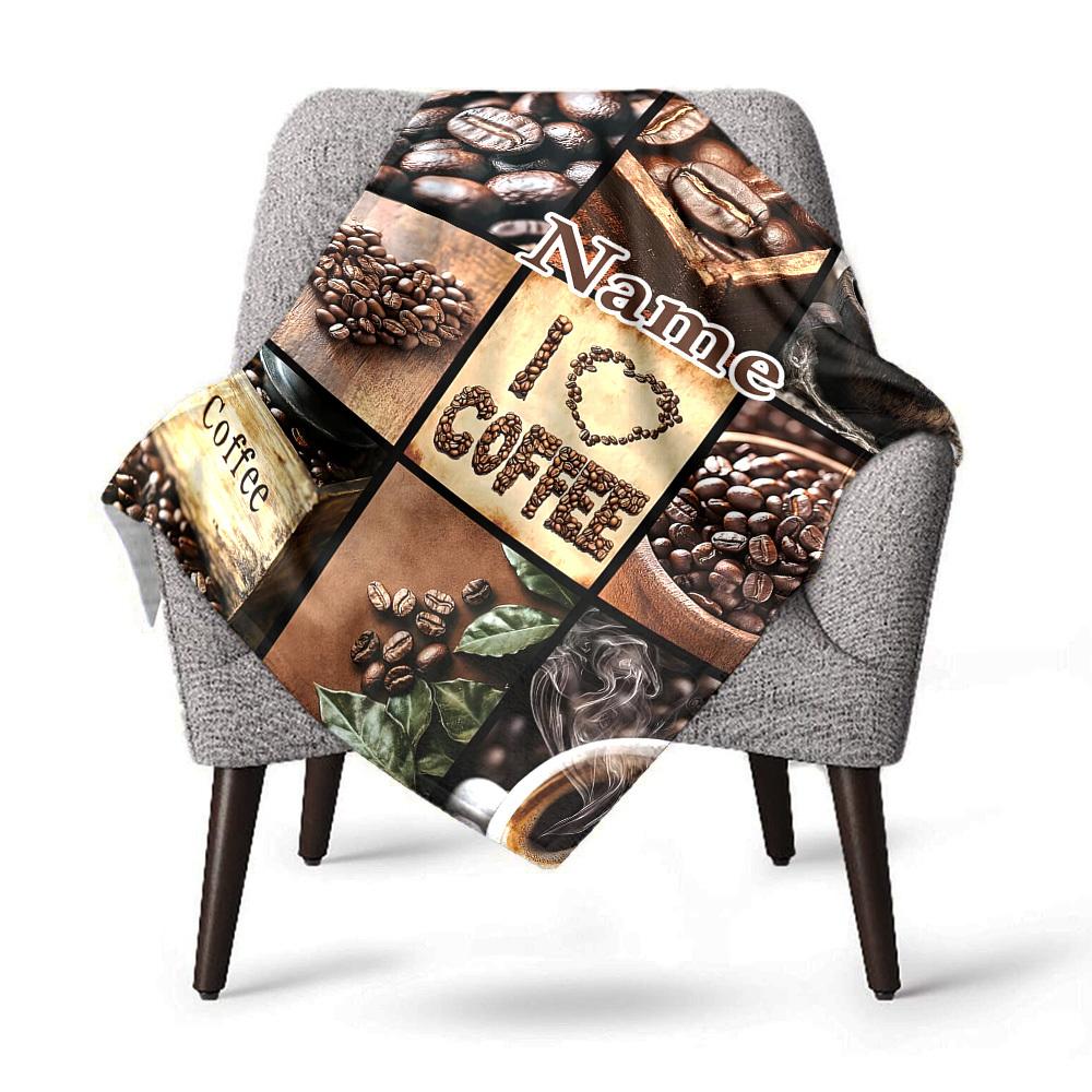 Coffee Bean Collage Home Customize Your Name Blankets Comfortable Soft Lightweight Allseason Multipurpose Blanket For Picnics Sofas Offices Beds