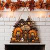 Autumn Halloween Wooden Ghost Castle Pumpkin House Style Courtyard Entrance Wall Welcoming Decoration Doorplate