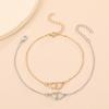 Interlocking Double Hollow Heart Thin Chain Anklet Minimal Romantic Adjustable Foot Jewelry for Women Beach Daily Accessory