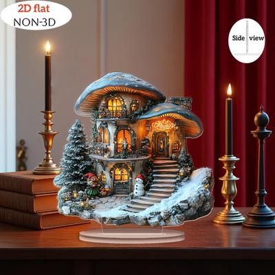 Decorare casă de zăpadă de Crăciun 2D realizată din acril, Colecționabilă, Decorare de masă, pentru Living,