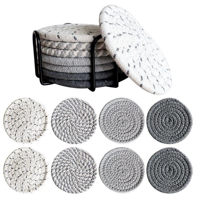 8Pcs/set 11x11cm Round Cotton Woven Coffee Mug Cup Coaster Placemat Dining Plate Mat Kitchen Insulation Pad Table Decoration