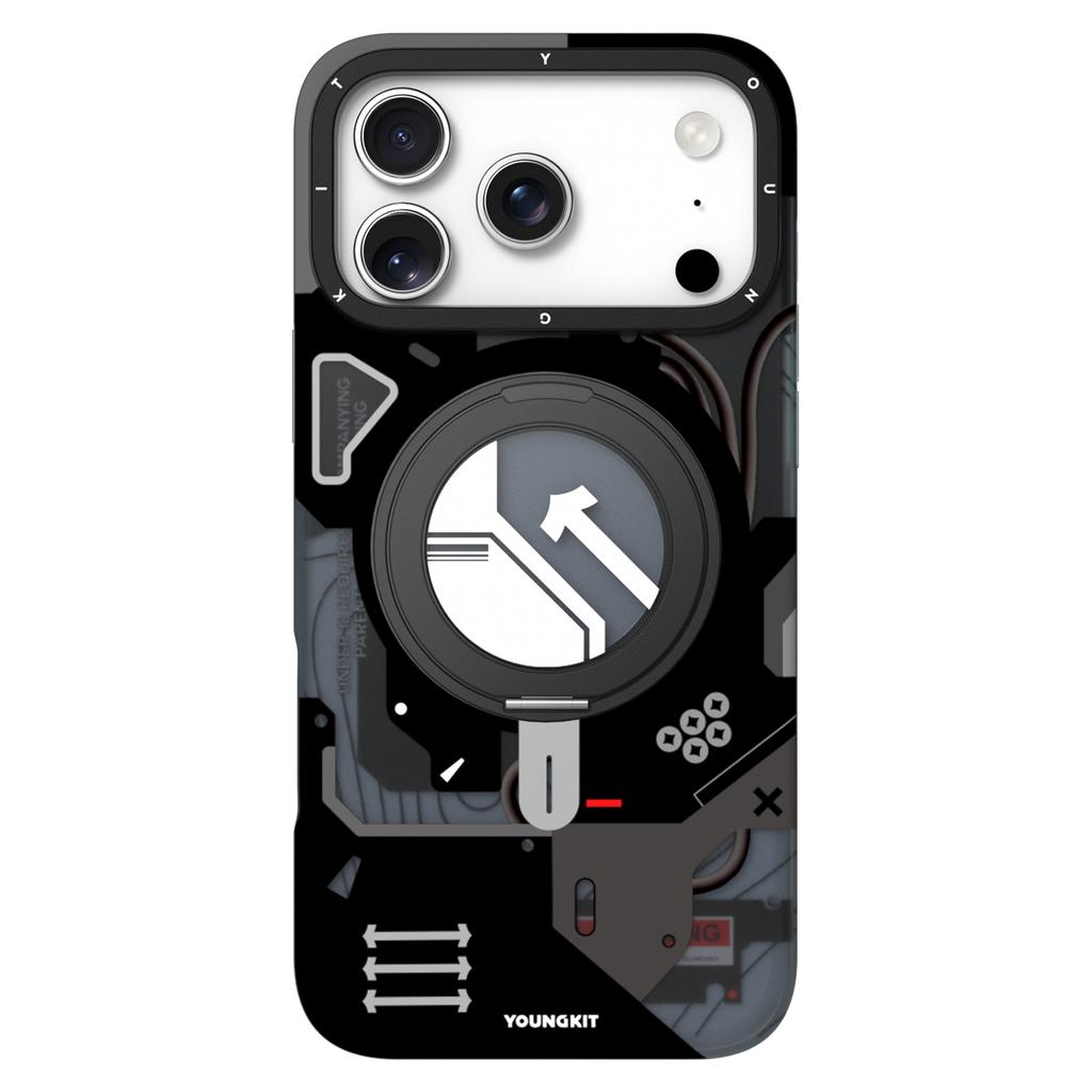 YOUNGKIT for iPhone 17 Pro Magnetic Case Rotating Kickstand IMD TPU Phone Cover