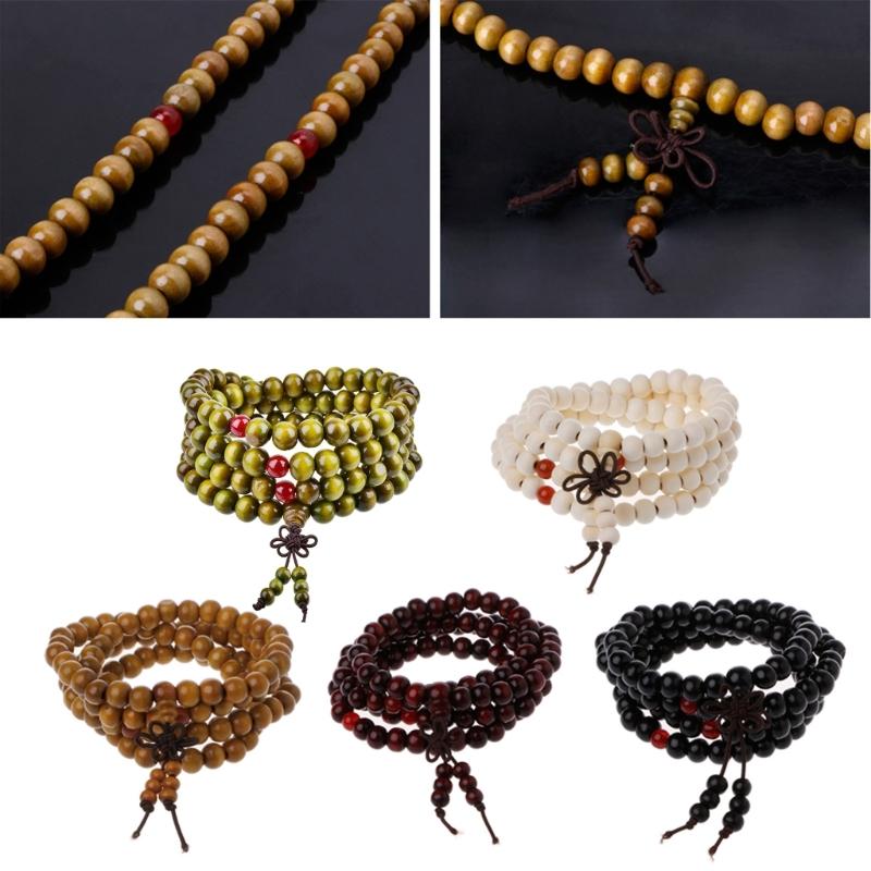 Multi-layer 108 Wood Beads Bracelet 8mm Beads Buddhist Prayer Wristlet