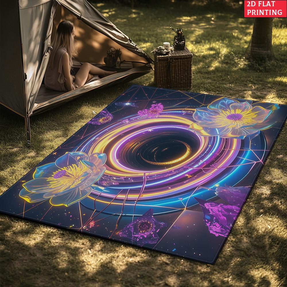 Neon Black Hole Lotus Rug, Galaxy Space Non-slip Carpet for Living Room Game Room Bedroom, Aesthetic Floral Floor Mat Home Decor