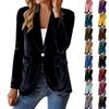 Women's Fashion Elegant Solid Color Long Sleeve Velvet Blazer Button Closure Notched Lapel Suit Jacket for Office Work Casual Wear