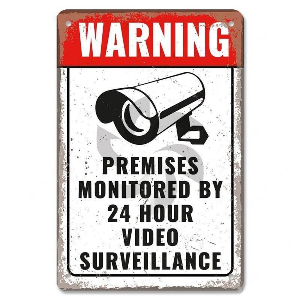 Warning CCTV Tin Signs Metal Plaque Notice 24 Hour Security Camera Vintage Poster Metal Plate Wall Decor for Mall Shop Bar Ho