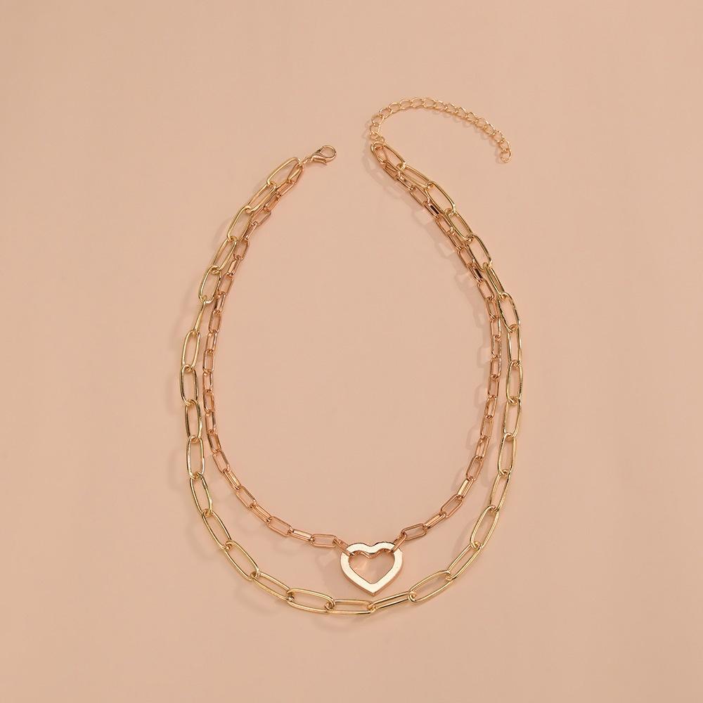Cold Wind, Metal Paper Clip Love Double-layer Stacked Personalized Women's Collarbone Chain Necklace
