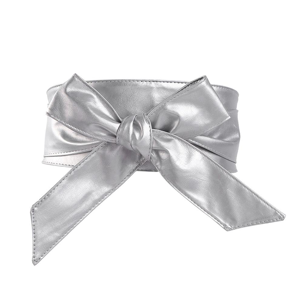 Solid Color Women's Waist Belt Long Ribbon Fashionable Leather Wide Waistband Elegant Bowknot Beautiful Design Decorative Girdle