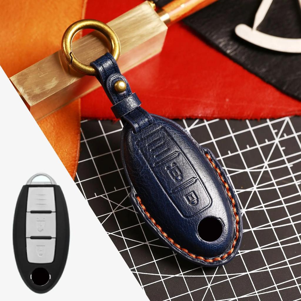 Leather Car Key Case Cover Fob Protector for Infiniti EX35 FX35 FX50 M56 G35 G37 JX35 QX50 QX60 QX80 Nissan Keychains Holder