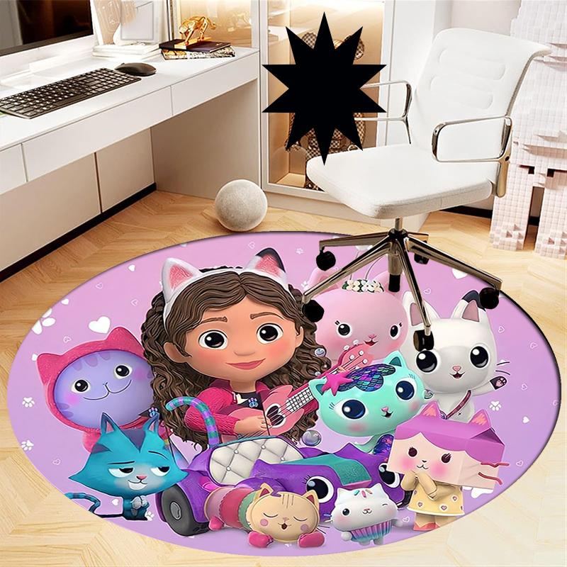 Gabby’s Dollhouse Printed Round Rug Carpet Chair Rug Area Rug Entryway Doormats,for Office Chair Living Room Bedroom Kitchen Room.