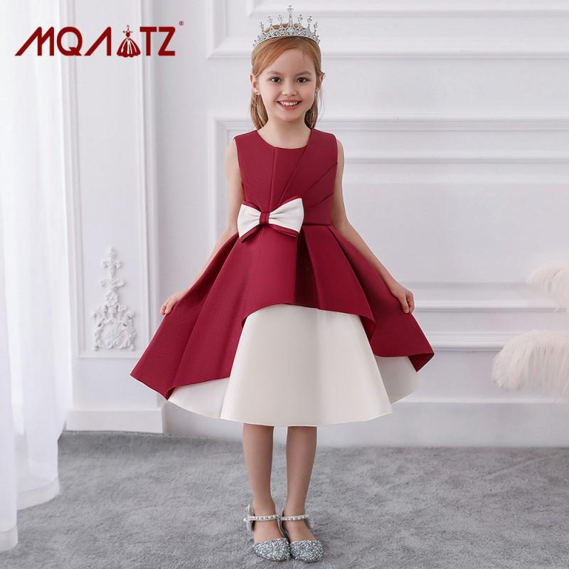 Girls Piano Performance Dress Elegant Satin Patchwork Princess Gown Kids