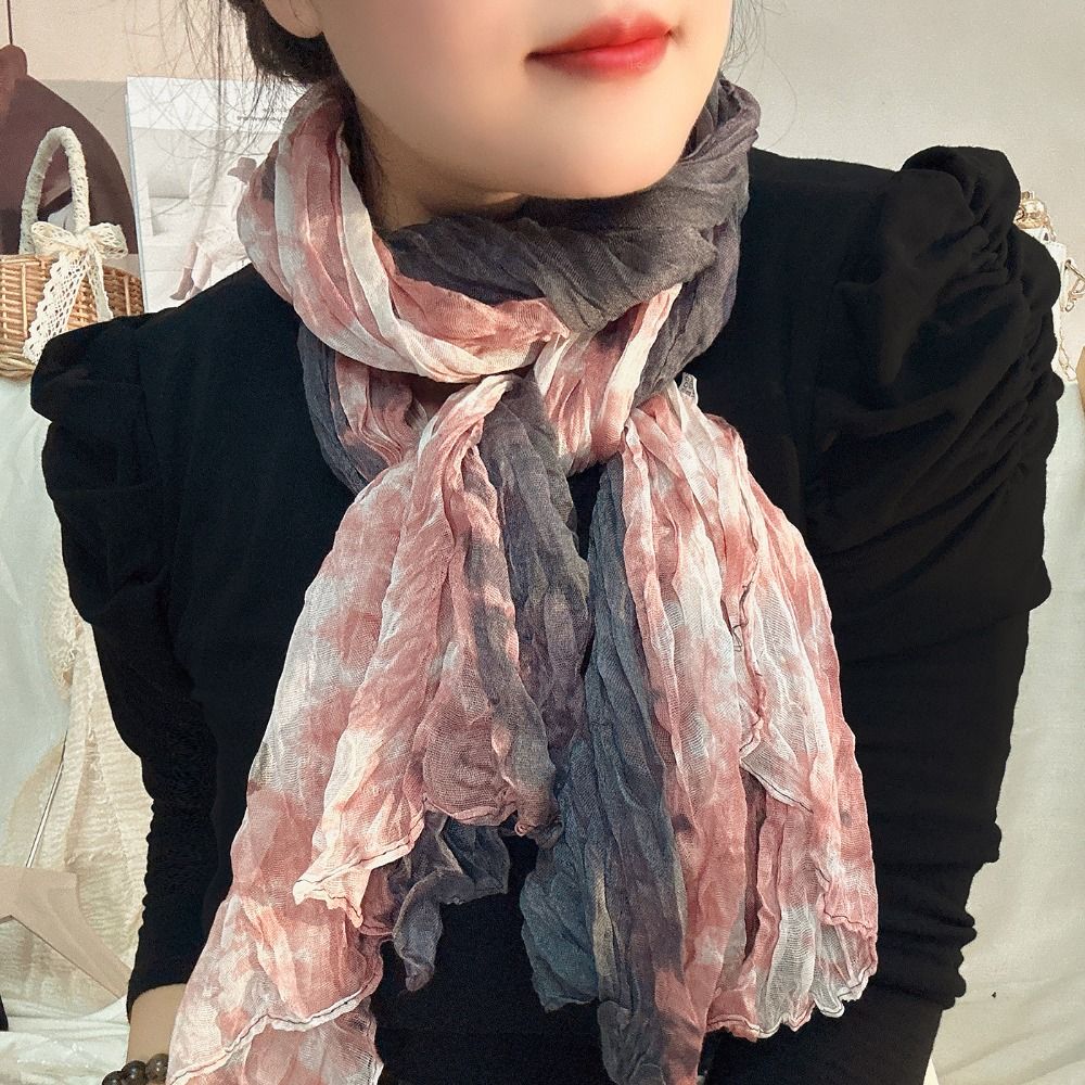 Tie Dye Gradient Cotton Linen Scarf Vintage Retro Pleated Printed Scarf Luxury Brand Designer Long Shawl Wrap For Autumn Winter