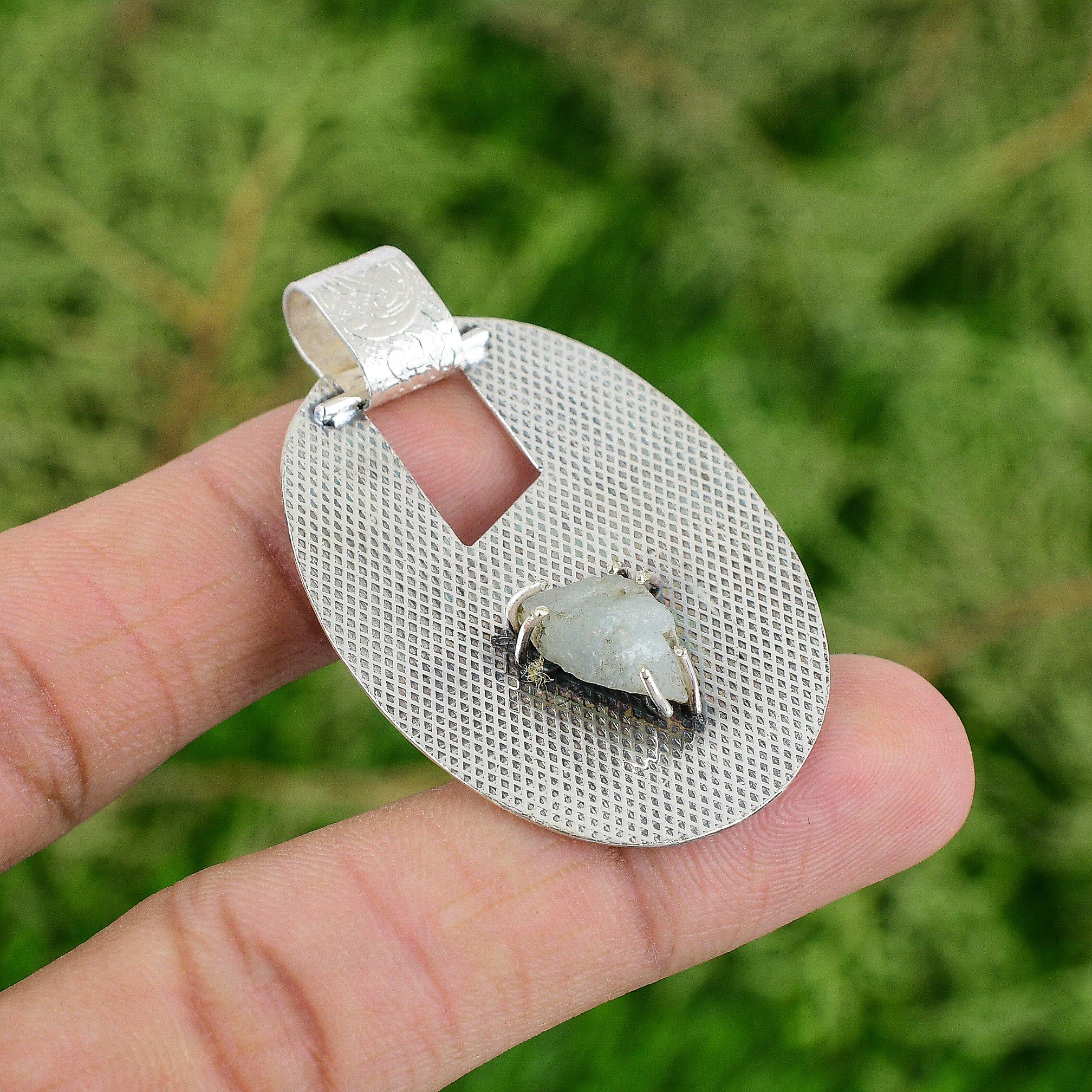 

Throat Chakra Aquamarine Rough Stone Bezel Daughter Pendant 925 Sterling Silver