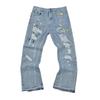 Trendy Wijde Jeans, Gewassen, Slijtageplekken, Patchwork, Unisex Stijl