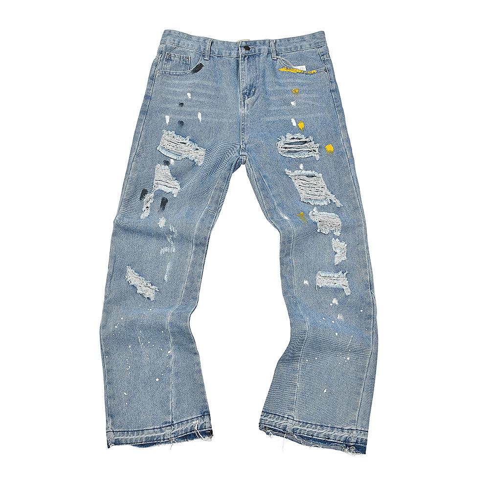 KaiTingu Trendy uitlopende jeans, gewassen, verweerd, patchwork, uniseks stijl S