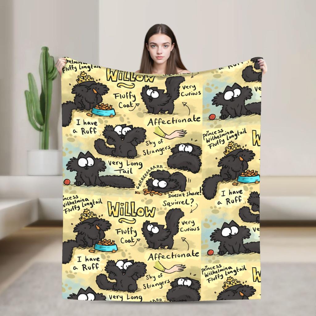 Cartoon Simons Cat Blanket Cute Warm Soft Novelty Plush Throw Blanket For Couch Chair Sofa Bed Airplane Travel Bedspread Bed