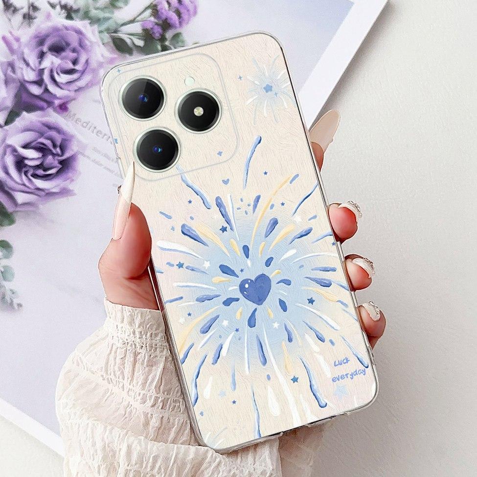 4G Clear For Realme Note 60 Case RMX3933 Luxury Butterfly Love Flowers Cool Lion Painted Phone Case For Realme Note 60X RMX3938