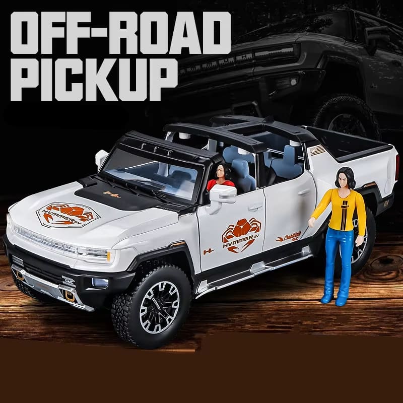 1:24 Hummer EV Pickup Alloy New Energy Car Model Cast Metal Off-road Vehicle Car Model Simulation Sound and Light Children's Gift Convertible Pickup