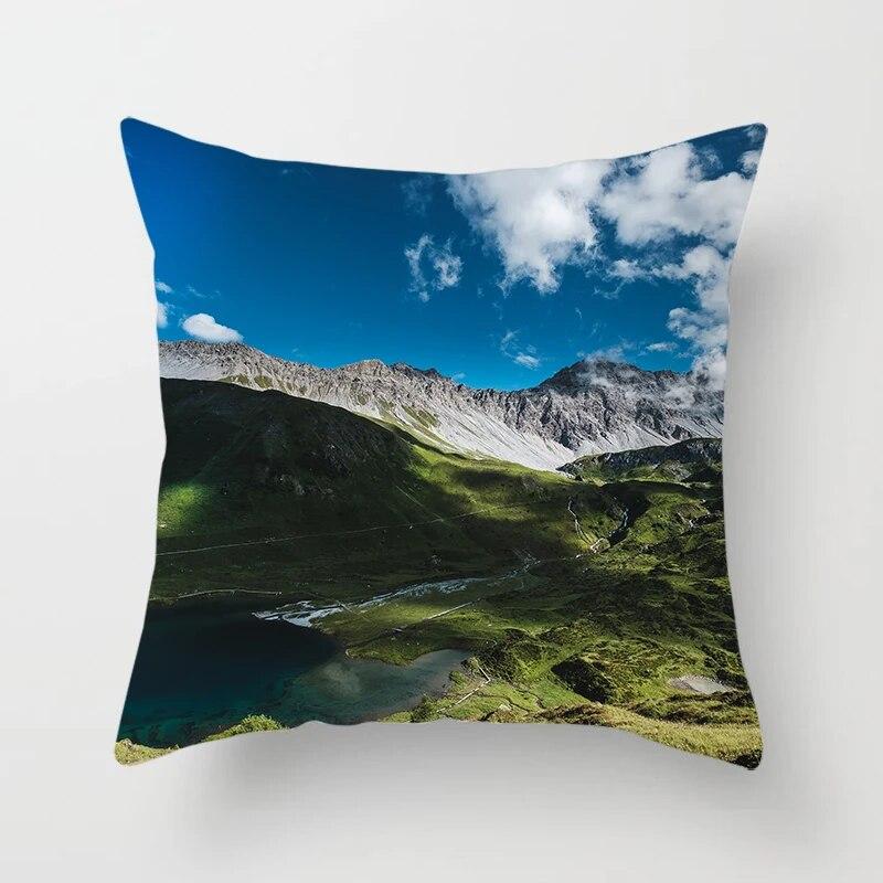 Mountains River Natural Scenery Pillow Cover Sofa Decoration Car Office Seat Cushion  Room   Home